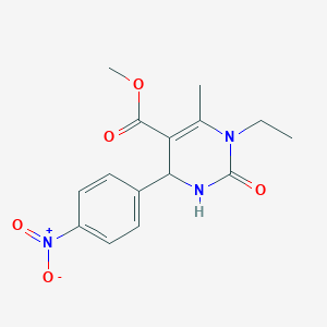 molecular formula C15H17N3O5 B2484606 Methyl 3-ethyl-4-methyl-6-(4-nitrophenyl)-2-oxo-1,6-dihydropyrimidine-5-carboxylate CAS No. 367908-02-9