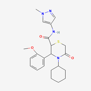 molecular formula C22H28N4O3S B2484608 4-cyclohexyl-3-(2-methoxyphenyl)-N-(1-methyl-1H-pyrazol-4-yl)-5-oxothiomorpholine-2-carboxamide CAS No. 2320897-84-3