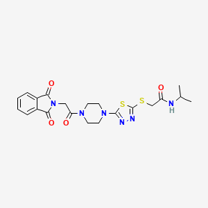 molecular formula C21H24N6O4S2 B2484614 2-((5-(4-(2-(1,3-二氧杂-2-氮杂环己烷-2-基)乙酰)哌嗪-1-基)-1,3,4-噻二唑-2-基)硫)-N-异丙基乙酰胺 CAS No. 1105200-80-3