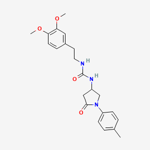 molecular formula C22H27N3O4 B2484639 1-(3,4-二甲氧基苯乙基)-3-(5-氧代-1-(对甲苯基)吡咯烷-3-基)脲 CAS No. 894017-87-9