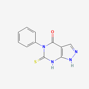 molecular formula C11H8N4OS B2484651 5-phenyl-6-sulfanyl-1,5-dihydro-4H-pyrazolo[3,4-d]pyrimidin-4-one CAS No. 107466-19-3