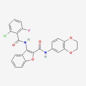 molecular formula C24H16ClFN2O5 B2484679 3-(2-chloro-6-fluorobenzamido)-N-(2,3-dihydrobenzo[b][1,4]dioxin-6-yl)benzofuran-2-carboxamide CAS No. 872613-33-7