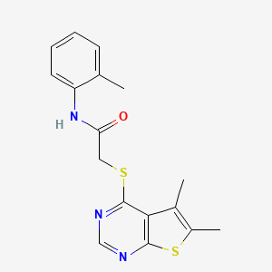 molecular formula C17H17N3OS2 B2484728 2-((5,6-dimethylthieno[2,3-d]pyrimidin-4-yl)thio)-N-(o-tolyl)acetamide CAS No. 335217-16-8