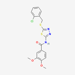molecular formula C18H16ClN3O3S2 B2484731 N-(5-((2-chlorobenzyl)thio)-1,3,4-thiadiazol-2-yl)-3,4-dimethoxybenzamide CAS No. 868974-13-4