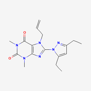 molecular formula C17H22N6O2 B2484768 8-(3,5-二乙基-1H-吡唑-1-基)-1,3-二甲基-7-(丙-2-烯-1-基)-2,3,6,7-四氢-1H-嘧啶-2,6-二酮 CAS No. 1014071-39-6