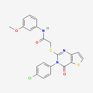 molecular formula C21H16ClN3O3S2 B2484779 2-[3-(4-chlorophenyl)-4-oxothieno[3,2-d]pyrimidin-2-yl]sulfanyl-N-(3-methoxyphenyl)acetamide CAS No. 440325-43-9