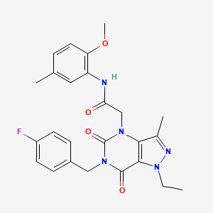molecular formula C25H26FN5O4 B2484781 2-(1-乙基-6-(4-氟苄基)-3-甲基-5,7-二氧杂-6,7-二氢-1H-吡唑并[4,3-d]嘧啶-4(5H)-基)-N-(2-甲氧基-5-甲基苯基)乙酰胺 CAS No. 1357816-35-3