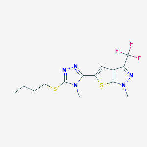 molecular formula C14H16F3N5S2 B2484785 5-[5-(butylsulfanyl)-4-methyl-4H-1,2,4-triazol-3-yl]-1-methyl-3-(trifluoromethyl)-1H-thieno[2,3-c]pyrazole CAS No. 338747-69-6