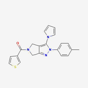 molecular formula C21H18N4OS B2484811 (3-(1H-pyrrol-1-yl)-2-(p-tolyl)pyrrolo[3,4-c]pyrazol-5(2H,4H,6H)-yl)(thiophen-3-yl)methanone CAS No. 1334368-88-5