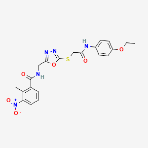 molecular formula C21H21N5O6S B2484878 N-((5-((2-((4-ethoxyphenyl)amino)-2-oxoethyl)thio)-1,3,4-oxadiazol-2-yl)methyl)-2-methyl-3-nitrobenzamide CAS No. 906145-96-8