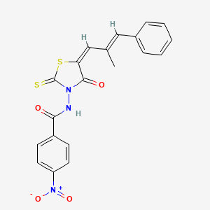 molecular formula C20H15N3O4S2 B2484923 N-((E)-5-((E)-2-méthyl-3-phénylallylidène)-4-oxo-2-thioxothiazolidin-3-yl)-4-nitrobenzamide CAS No. 638137-61-8