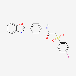 molecular formula C21H15FN2O4S B2484953 N-(4-(苯并[d]噁唑-2-基)苯基)-2-((4-氟苯基)磺酰)乙酰胺 CAS No. 895475-82-8