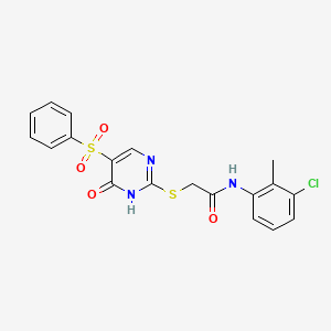 molecular formula C19H16ClN3O4S2 B2485036 N-(3-chloro-2-methylphenyl)-2-((6-oxo-5-(phenylsulfonyl)-1,6-dihydropyrimidin-2-yl)thio)acetamide CAS No. 904577-26-0