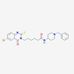 molecular formula C26H31BrN4O2S B2485046 N-(1-benzylpiperidin-4-yl)-6-(6-bromo-4-oxo-2-sulfanylidene-1,2,3,4-tetrahydroquinazolin-3-yl)hexanamide CAS No. 422288-25-3