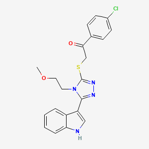 molecular formula C21H19ClN4O2S B2485054 2-((5-(1H-indol-3-yl)-4-(2-methoxyethyl)-4H-1,2,4-triazol-3-yl)thio)-1-(4-chlorophenyl)ethanone CAS No. 852145-34-7