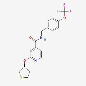 molecular formula C18H17F3N2O3S B2485060 2-((tetrahydrothiophen-3-yl)oxy)-N-(4-(trifluoromethoxy)benzyl)isonicotinamide CAS No. 2034389-50-7