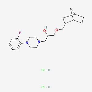 molecular formula C21H33Cl2FN2O2 B2485083 1-((1R,4S)-bicyclo[2.2.1]heptan-2-ylmethoxy)-3-(4-(2-fluorophenyl)piperazin-1-yl)propan-2-ol dihydrochloride CAS No. 1217688-22-6