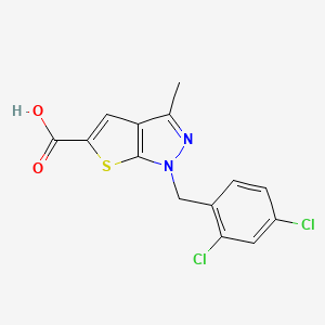 molecular formula C14H10Cl2N2O2S B2485084 1-(2,4-Dichloro-benzyl)-3-methyl-1H-thieno[2,3-c]pyrazole-5-carboxylic acid CAS No. 735335-54-3