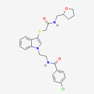 4-chloro-N-(2-(3-((2-oxo-2-(((tetrahydrofuran-2-yl)methyl)amino)ethyl)thio)-1H-indol-1-yl)ethyl)benzamide