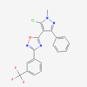 molecular formula C19H12ClF3N4O B2485133 5-(5-chloro-1-methyl-3-phenyl-1H-pyrazol-4-yl)-3-[3-(trifluoromethyl)phenyl]-1,2,4-oxadiazole CAS No. 477712-52-0