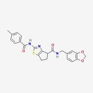 N-(benzo[d][1,3]dioxol-5-ylmethyl)-2-(4-methylbenzamido)-5,6-dihydro-4H-cyclopenta[d]thiazole-4-carboxamide