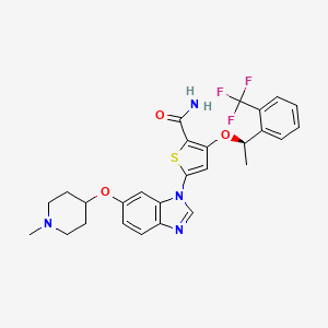 molecular formula C27H27F3N4O3S B2485145 2-Thiophenecarboxamide, 5-[6-[(1-methyl-4-piperidinyl)oxy]-1H-benzimidazol-1-yl]-3-[(1R)-1-[2-(trifluoromethyl)phenyl]ethoxy]- CAS No. 929095-22-7