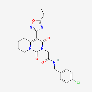 molecular formula C21H22ClN5O4 B2485166 N-(4-chlorobenzyl)-2-[4-(5-ethyl-1,2,4-oxadiazol-3-yl)-1,3-dioxo-5,6,7,8-tetrahydro-1H-pyrido[1,2-c]pyrimidin-2(3H)-yl]acetamide CAS No. 1775487-64-3