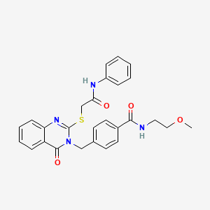 molecular formula C27H26N4O4S B2485168 4-{[2-[(2-anilino-2-oxoethyl)thio]-4-oxoquinazolin-3(4H)-yl]methyl}-N-(2-methoxyethyl)benzamide CAS No. 1115324-29-2