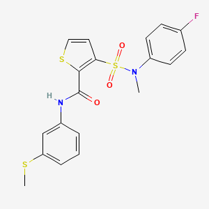 molecular formula C19H17FN2O3S3 B2485170 3-(N-(4-氟苯基)-N-甲基磺酰)-N-(3-(甲硫基)苯基)噻吩-2-甲酰胺 CAS No. 1206992-53-1