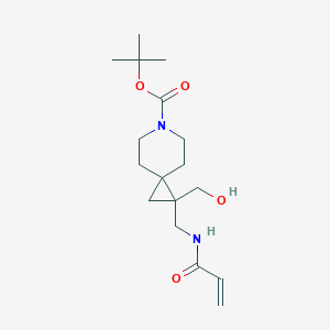 molecular formula C17H28N2O4 B2485175 Tert-butyl 2-(hydroxymethyl)-2-[(prop-2-enoylamino)methyl]-6-azaspiro[2.5]octane-6-carboxylate CAS No. 2411256-63-6