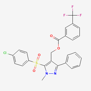 molecular formula C25H18ClF3N2O4S B2485185 [5-(4-Chlorophenyl)sulfonyl-1-methyl-3-phenylpyrazol-4-yl]methyl 3-(trifluoromethyl)benzoate CAS No. 318289-04-2