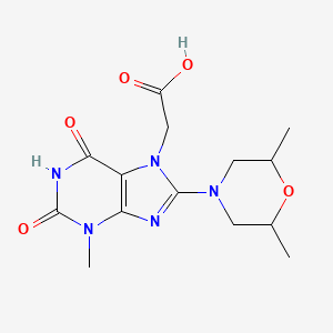 molecular formula C14H19N5O5 B2485186 2-(8-(2,6-dimethylmorpholino)-3-methyl-2,6-dioxo-2,3-dihydro-1H-purin-7(6H)-yl)acetic acid CAS No. 1021099-29-5