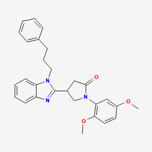 molecular formula C28H29N3O3 B2485201 1-(2,5-二甲氧基苯基)-4-[1-(3-苯基丙基)-1H-苯并咪唑-2-基]吡咯烷-2-酮 CAS No. 862828-65-7