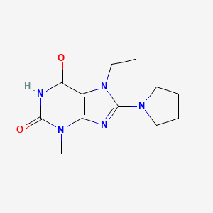 molecular formula C12H17N5O2 B2485219 7-ethyl-3-methyl-8-(pyrrolidin-1-yl)-1H-purine-2,6(3H,7H)-dione CAS No. 941974-74-9