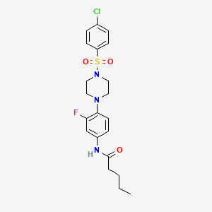 molecular formula C21H25ClFN3O3S B2485258 N-(4-{4-[(4-chlorophenyl)sulfonyl]piperazino}-3-fluorophenyl)pentanamide CAS No. 478079-26-4