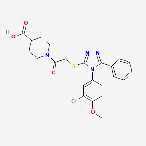 molecular formula C23H23ClN4O4S B2485265 1-(2-{[4-(3-chloro-4-methoxyphenyl)-5-phenyl-4H-1,2,4-triazol-3-yl]sulfanyl}acetyl)piperidine-4-carboxylic acid CAS No. 731801-15-3
