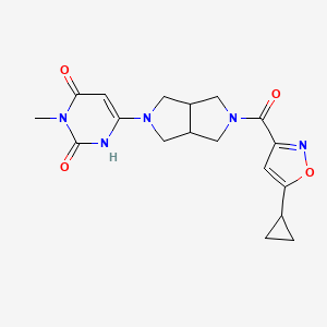 molecular formula C18H21N5O4 B2485266 6-[5-(5-Cyclopropyl-1,2-oxazole-3-carbonyl)-1,3,3a,4,6,6a-hexahydropyrrolo[3,4-c]pyrrol-2-yl]-3-methyl-1H-pyrimidine-2,4-dione CAS No. 2415534-97-1