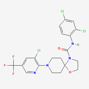 molecular formula C20H18Cl3F3N4O2 B2485292 8-[3-chloro-5-(trifluoromethyl)-2-pyridinyl]-N-(2,4-dichlorophenyl)-1-oxa-4,8-diazaspiro[4.5]decane-4-carboxamide CAS No. 338761-14-1