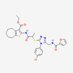 molecular formula C29H30BrN5O5S2 B2485298 ethyl 2-(2-((4-(4-bromophenyl)-5-((furan-2-carboxamido)methyl)-4H-1,2,4-triazol-3-yl)thio)propanamido)-5,6,7,8-tetrahydro-4H-cyclohepta[b]thiophene-3-carboxylate CAS No. 393817-14-6