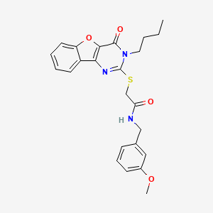 molecular formula C24H25N3O4S B2485300 2-[(3-butyl-4-oxo-3,4-dihydro[1]benzofuro[3,2-d]pyrimidin-2-yl)sulfanyl]-N-(3-methoxybenzyl)acetamide CAS No. 899941-34-5