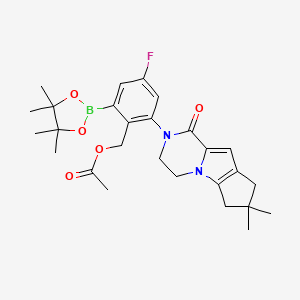 molecular formula C27H34BFN2O5 B2485324 2-(7,7-dimethyl-1-oxo-3,4,7,8-tetrahydro-1H-cyclopenta[4,5]pyrrolo[1,2-a]pyrazin-2(6H)-yl)-4-fluoro-6-(4,4,5,5-tetramethyl-1,3,2-dioxaborolan-2-yl)benzyl acetate CAS No. 1346675-25-9