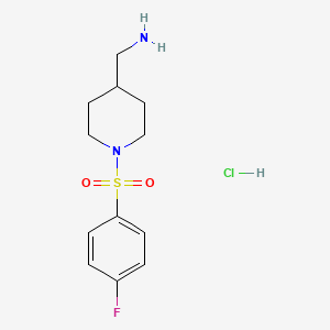 molecular formula C12H18ClFN2O2S B2485329 (1-((4-Fluorophenyl)sulfonyl)piperidin-4-yl)methanamine hydrochloride CAS No. 1215609-88-3