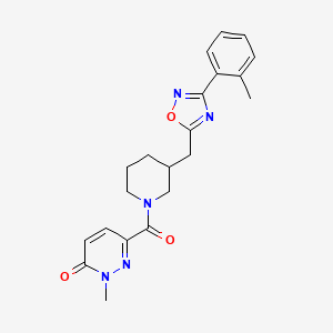 molecular formula C21H23N5O3 B2485340 2-甲基-6-(3-((3-(邻甲苯基)-1,2,4-噁二唑-5-基)甲基哌啶-1-甲酰基)吡啶并[2H]-酮 CAS No. 1706307-03-0