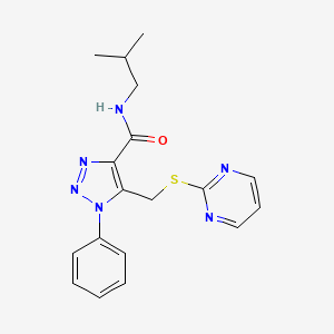 molecular formula C18H20N6OS B2485342 N-isobutyl-1-phenyl-5-((pyrimidin-2-ylthio)methyl)-1H-1,2,3-triazole-4-carboxamide CAS No. 1105209-16-2
