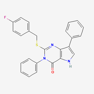 molecular formula C25H18FN3OS B2485347 2-((4-fluorobenzyl)thio)-3,7-diphenyl-3H-pyrrolo[3,2-d]pyrimidin-4(5H)-one CAS No. 2034374-88-2