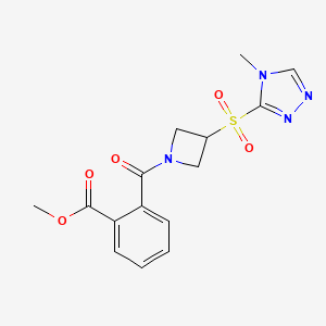 molecular formula C15H16N4O5S B2485365 甲酸甲酯2-(3-((4-甲基-4H-1,2,4-三唑-3-基)磺酰基)氮杂环丁烷-1-羰基)苯酸酯 CAS No. 2034521-92-9