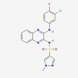 molecular formula C18H14ClFN6O2S B2485380 N-(3-((3-chloro-4-fluorophenyl)amino)quinoxalin-2-yl)-1-methyl-1H-pyrazole-4-sulfonamide CAS No. 1795443-50-3