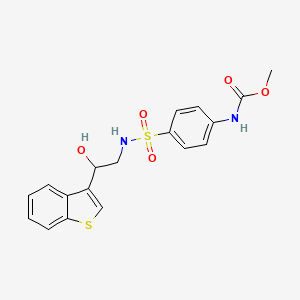 molecular formula C18H18N2O5S2 B2485388 methyl (4-(N-(2-(benzo[b]thiophen-3-yl)-2-hydroxyethyl)sulfamoyl)phenyl)carbamate CAS No. 2034594-26-6