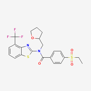 molecular formula C22H21F3N2O4S2 B2485398 4-(ethylsulfonyl)-N-((tetrahydrofuran-2-yl)methyl)-N-(4-(trifluoromethyl)benzo[d]thiazol-2-yl)benzamide CAS No. 1396765-36-8