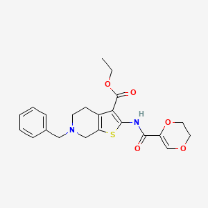 molecular formula C22H24N2O5S B2485399 ethyl 6-benzyl-2-(2,3-dihydro-1,4-dioxine-5-carbonylamino)-5,7-dihydro-4H-thieno[2,3-c]pyridine-3-carboxylate CAS No. 864938-26-1